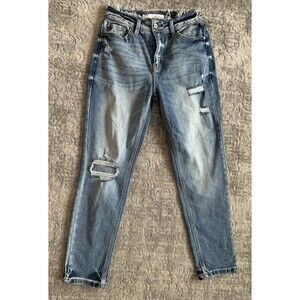 KanCan Jeans Women's Size 27 Blue High Rise Frayed Waist Skinny Washed Distress